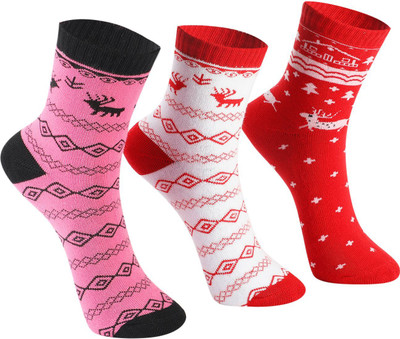 PRIMESOX MOVE ON Girls Printed Mid-Calf/Crew(Pack of 3)