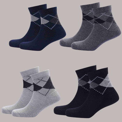 Roodra Creations Unisex Checkered Low Cut(Pack of 4)