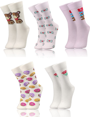 TRAZO Women Self Design Mid-Calf/Crew(Pack of 5)