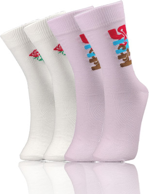 TRAZO Women Self Design Mid-Calf/Crew(Pack of 2)