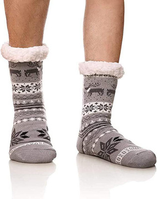 HRBS Winter Wool Glacier inside heavy Fur Socks With Random color & Pattern Pack of 1 Men & Women Printed Calf Length