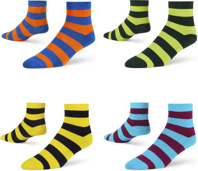 Dynamocks Unisex Striped Ankle Length(Pack of 4)