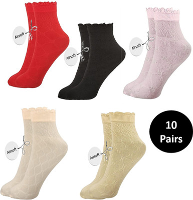 AirSoft Girls Self Design Ankle Length(Pack of 10)