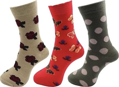 Sockszone Women Polka Print, Embriodered Calf Length(Pack of 3)