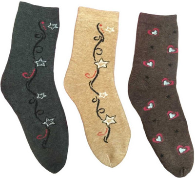 Kalra Hosiery Women Printed Mid-Calf/Crew(Pack of 3)