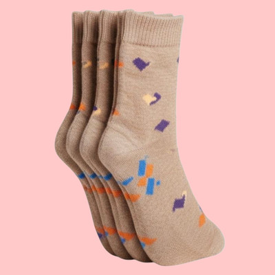 Naosucura Women Graphic Print Mid-Calf/Crew(Pack of 4)