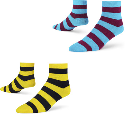 Dynamocks Unisex Striped Ankle Length(Pack of 2)