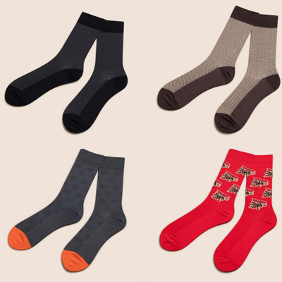 KNITSUNAPPAREL Premium Cotton Men Printed Mid-Calf/Crew Socks |Pack of 4 Men Printed Mid-Calf/Crew(Pack of 4)
