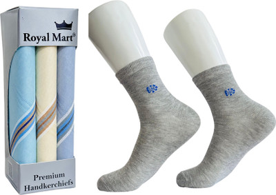 Royal Mart Cotton Socks for Daily and Office Wear, Running, Gym and Cotton Handkerchief Men & Women Striped Ankle Length(Pack of 2)