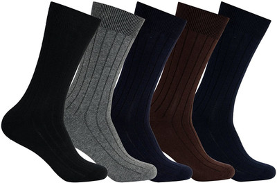 SOCOLOCO Unisex Self Design Calf Length(Pack of 5)
