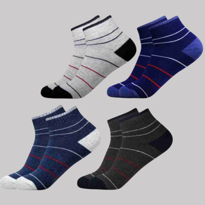 Roodra Creations Unisex Geometric Print Low Cut(Pack of 4)