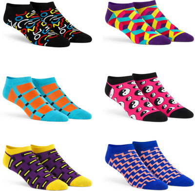 Dynamocks Unisex Printed Ankle Length(Pack of 6)