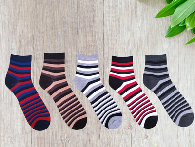 Kalra Hosiery Men Striped Mid-Calf/Crew(Pack of 5)