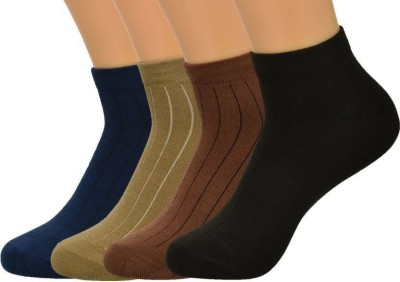 REDCARP Men Solid, Self Design Ankle Length, Peds/Footie/No-Show, Low Cut, Mid-Calf/Crew, Thigh(Pack of 4)