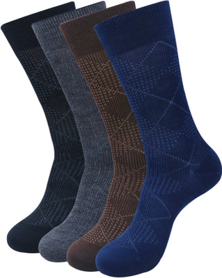 SOCKSXPRESS Woollen Men Self Design Mid-Calf/Crew(Pack of 4)