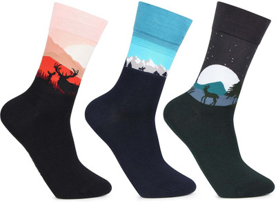 BONJOUR Men Printed Mid-Calf/Crew(Pack of 3)