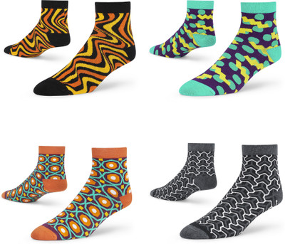 Dynamocks Unisex Printed Ankle Length(Pack of 4)