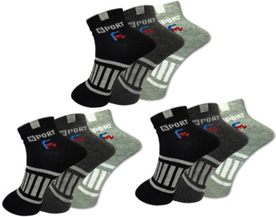 FeetMotion Men Self Design Ankle Length(Pack of 9)