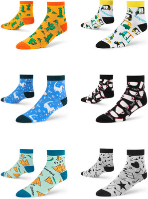 Dynamocks Unisex Printed Ankle Length(Pack of 6)