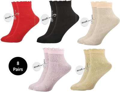 AirSoft Girls Self Design Ankle Length(Pack of 8)