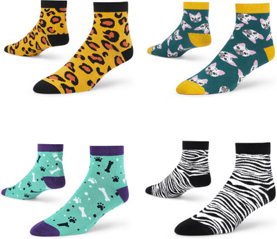 Dynamocks Unisex Printed Ankle Length(Pack of 4)