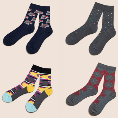 KNITSUNAPPAREL Premium Cotton Men's Printed Mid-Calf/Crew Socks |Pack of 4 Men Printed Mid-Calf/Crew(Pack of 4)