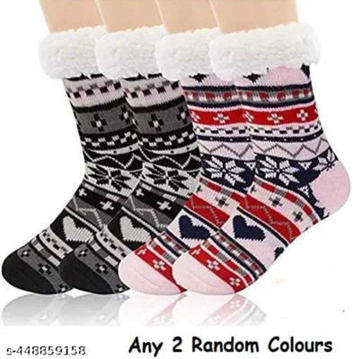 FINZER Women Printed Mid-Calf/Crew(Pack of 2)