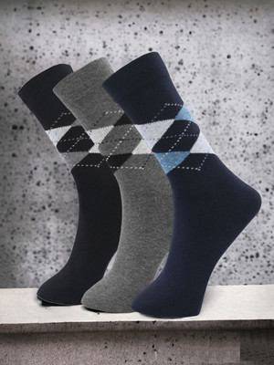Hirolas Men Geometric Print Mid-Calf/Crew(Pack of 3)