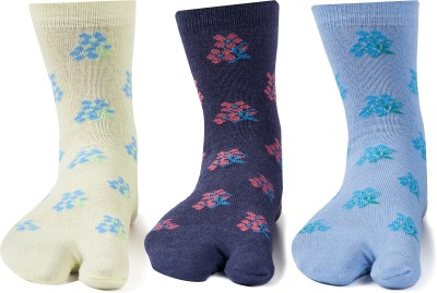 ANCHOR Cotton Multicoloured Thumbs/ Toe Split Socks For Women Floral Print Ankle Length(Pack of 3)