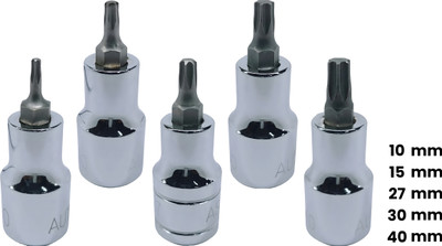 4MECH T-10+T-15+T-27+T-30+T-40, Hardened Chrome Vanadium Steel, Torx Bit Socket Socket Set(Pack of 5)