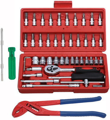 Digital Craft 1/4 Inch Socket Set 46Pc,6Inch 2 In 1 Screw Driver,Water Pump Plier, Socket Set(Pack of 46)