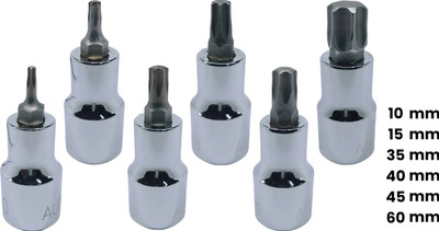 4MECH T-10+T-15+T-35+T-40+T-45+T-60, Hardened Chrome Vanadium Steel, Torx Bit Socket Socket Set(Pack of 6)