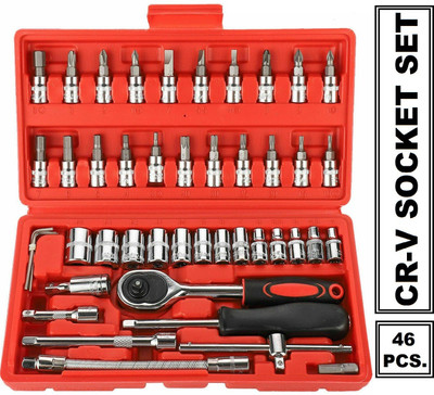 EUHOMI Socket Set Tools 46 in 1 Bit Socket Wrench Tool Kit Goti Set Ratchet Handle Socket Set(Pack of 46)