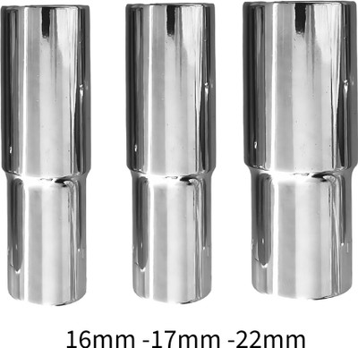 4MECH 16mm + 17mm + 22mm Hex Long Chrome Vanadium Steel Anti Rust Socket Set(Pack of 3)
