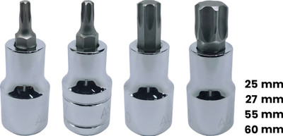 4MECH T-25+T-27+T-55+T-60, Hardened Chrome Vanadium Steel, Torx Bit Socket Socket Set(Pack of 4)