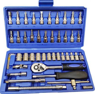 KHANSAHEB 46 in 1 Tool Kit Car Repair Tools Set Socket Set (Pack of 46) Combination Combination Screwdriver Set(Pack of 46)