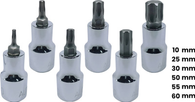 4MECH T-10+T-25+T-30+T-50+T-55+T-60, Hardened Chrome Vanadium Steel, Torx Bit Socket Socket Set(Pack of 6)