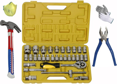 Digital Craft 32-Piece Socket Set with Claw Hammer and 8-Inch Combination Plier Socket Set(Pack of 32)