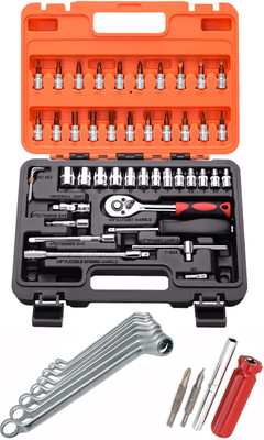 Digital Craft 46PC Socket Set ,4 In 1 Screw Driver,8Pc Ring Spanner Set, Socket Set(Pack of 46)