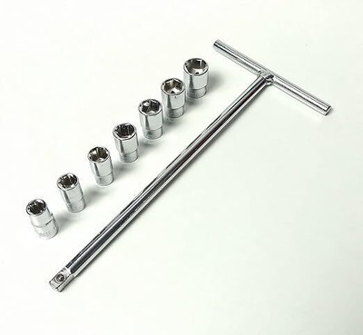 ERNA SUPER TOOLS T-Shaped Handle 8 inch Wrench Spanner with 1/4 drive 8mm-14mm Socket Set(Pack of 8)