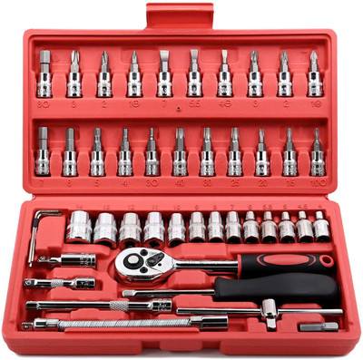 EUHOMI 46 Pieces Socket Set 1/4 Inch Drive Socket Ratchet Wrench Set with Extension Bar Socket Set(Pack of 46)
