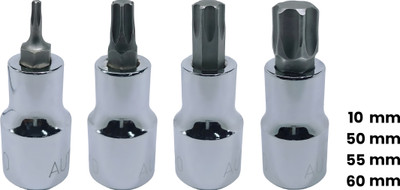 4MECH T-10+T-50+T-55+T-60, Hardened Chrome Vanadium Steel, Torx Bit Socket Socket Set(Pack of 4)