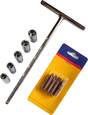 4MECH T Handle with 5 Sockets (8, 9, 10, 11, 12mm) with 4 Impact Bit Socket Set Socket Set(Pack of 10)