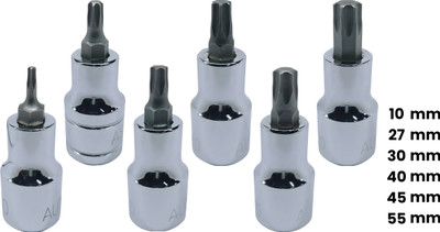 4MECH T-10+T-27+T-30+T-40+T-45+T-55, Hardened Chrome Vanadium Steel, Torx Bit Socket Socket Set(Pack of 6)