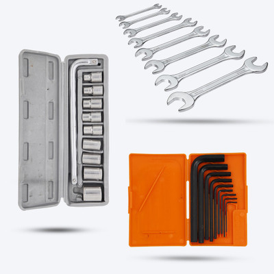 Hillgrove HGCM405M1 10Pcs Hex Socket Spannar Set with Double Open Wrench, Allen key Set Socket Set(Pack of 10)