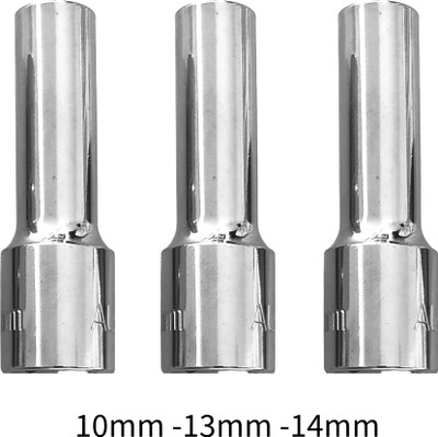 4MECH 10mm + 13mm + 14mm Hex Long Chrome Vanadium Steel Anti Rust Socket Set(Pack of 3)