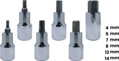 4MECH 4mm + 5mm + 7mm + 8mm + 12mm + 14, Hardened CRV Steel, Hex Allen Bit Socket Socket Set(Pack of 6)