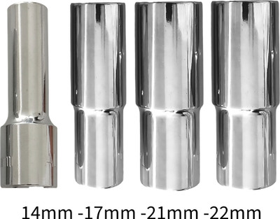 4MECH 14mm + 17mm + 21mm + 22mm Long Hex, Chrome Vanadium Steel, Anti Rust Socket Set(Pack of 4)