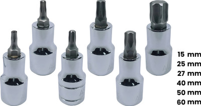 4MECH T-15+T-25+T-27+T-40+T-50+T-60, Hardened Chrome Vanadium Steel, Torx Bit Socket Socket Set(Pack of 6)