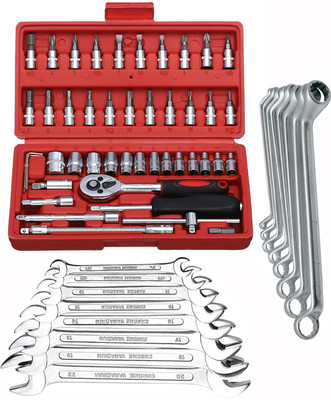 Digital Craft 1/4 Inch Socket Set 46Pc,8Pc Double Open Spanner Set,8Pc Ring Spanner Set, Socket Set(Pack of 46)